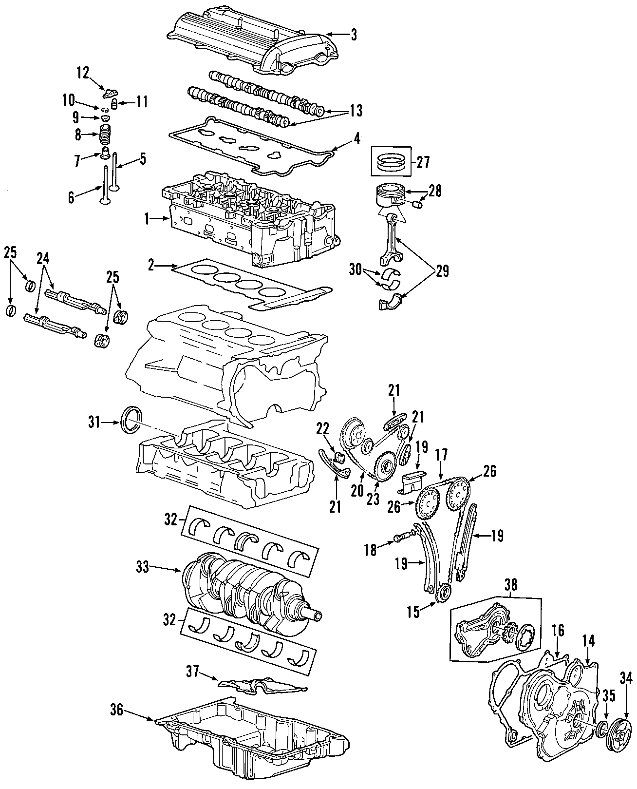 Saturn Vue Engine Camshaft Intake Bearings Cylinder